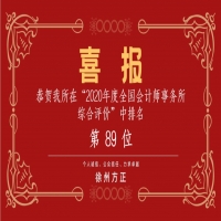 全國會計師事務所綜合評價排名公布，我公司位列89名！